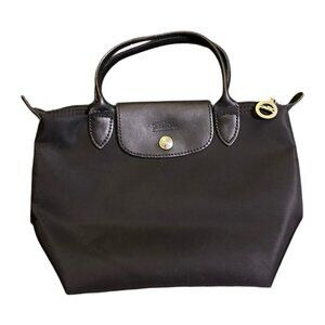 Authentic Longchamp Le Pliage XS Mini Black Leather & Nylon Pouch Bag